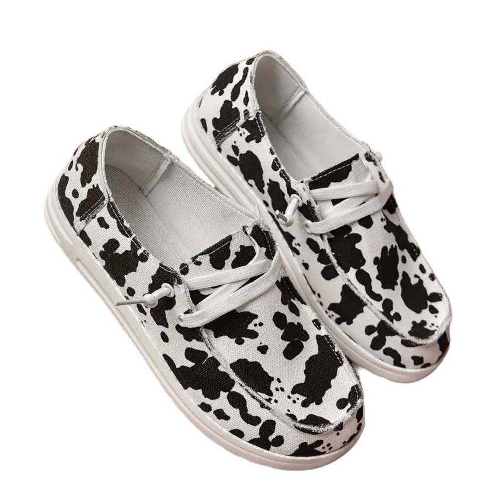 Black and White Cowprint Slip On Canvas Shoes
